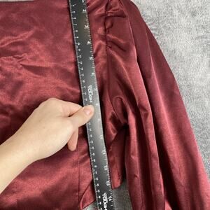 S Burgundy satin crop top Puffed sleeve peasant whimsy Goth dark fairy festival